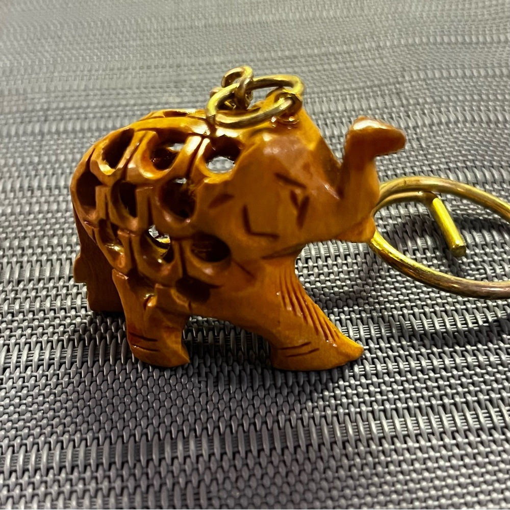 Hand Carved Wooden Elephant Good Luck Key Chain